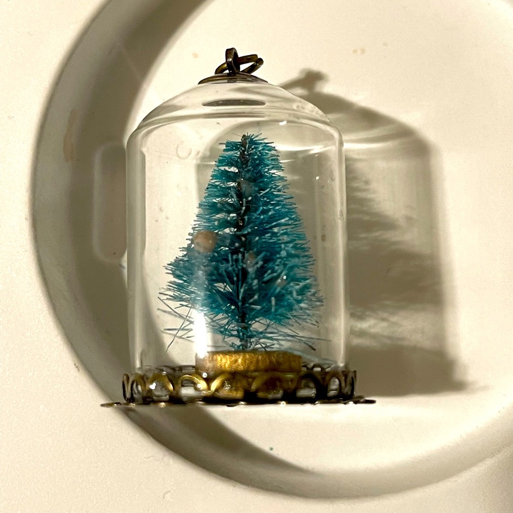 Pine tree charm in bottle encased Terrarium necklace Bell jar Vtg Elsewhere $70